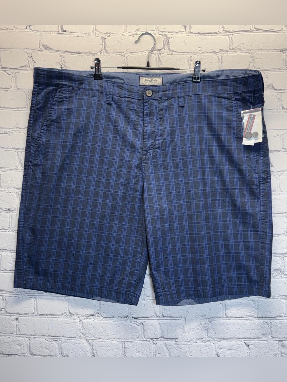 FLAG & ANTHEM Chino Stretch Shorts Mens 42 Flat 5 Pocket Blue Plaid NWT